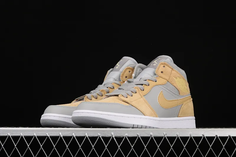 All categories Air Jordan Jordan series basketball shoes Air Jordan 1 Mid Air Jordan 1 Mid AJ1 Joe 1 Zhongbang Maca color yellow cement gray basketball shoes DA4666-001
